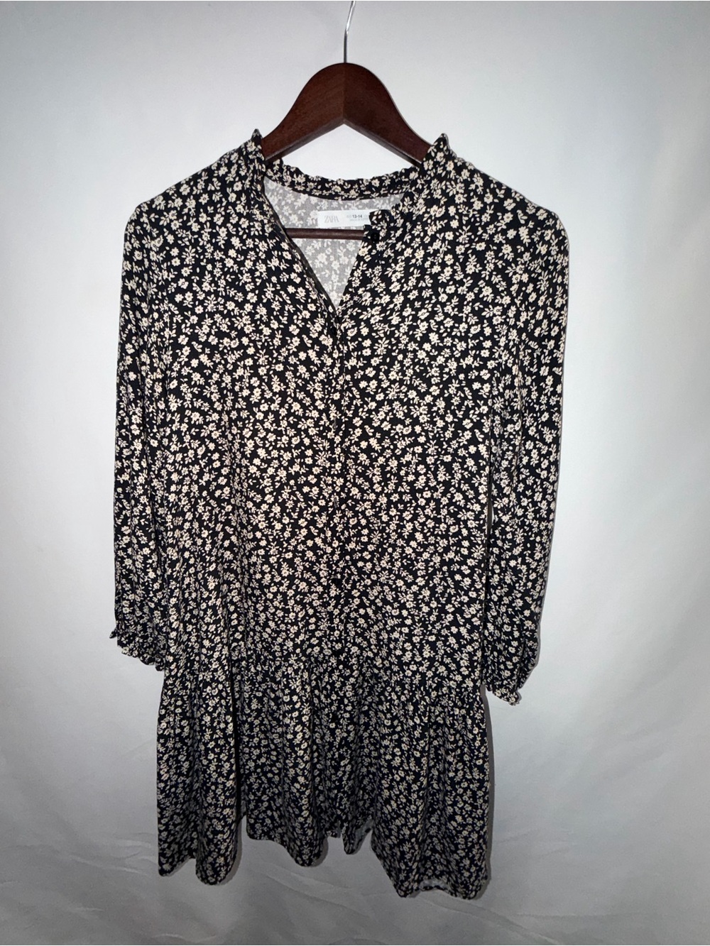 Zara Black Dress with Cream Floral Print